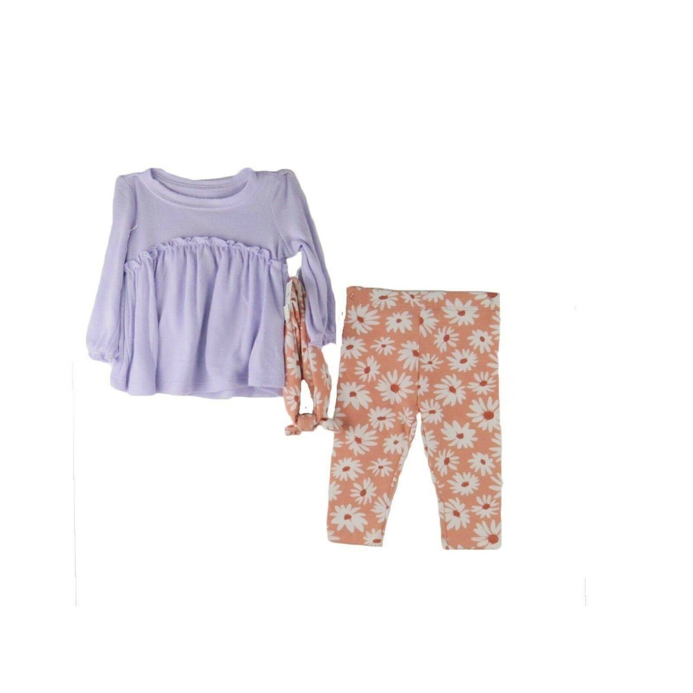 Infant Girls 3-Piece Lavender Peplum Top Floral Leggings Headband Set 0-3 Months
